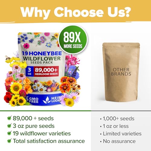 Image of HOME GROWN Wildflower Seed Mix - 89,000+ Pure USA Flowers | No Filler Bulk Supply for Outdoor Planting | 19 Perennial & Annual Varieties | Butterfly Garden | 3 oz