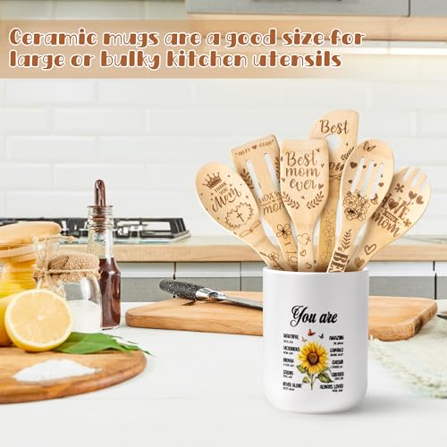 CJiangpo-Mom-Cooking-Utensils-Set-Sunflower-Ceramic-Utensil-Holder-with-6-Wooden-Spoons-Spatulas-Set-Sunflower-Kitchen-Decor-Cooking-Tools-Kitchen-Gifts-for-Mom-Christmas-Christian-Gifts-for-Women
