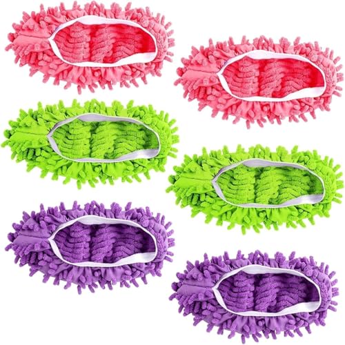 KOMUNJ Lot de 3 paires de pantoufles de nettoyage, amovibles, housses de chaussures, serpillères,...
