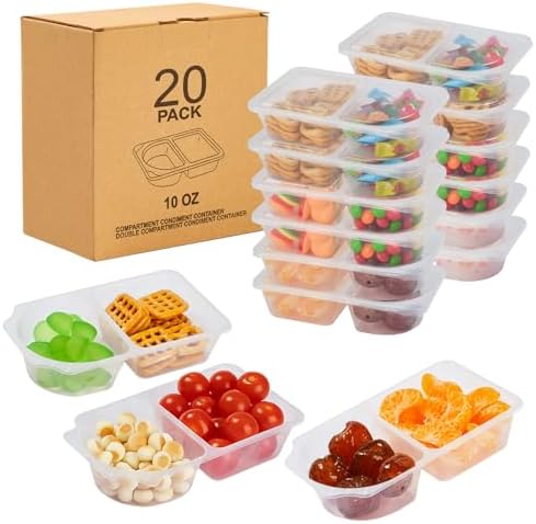 20 Pack 10 OZ Reusable Snack Containers with Lids,Disposable 2-Co...