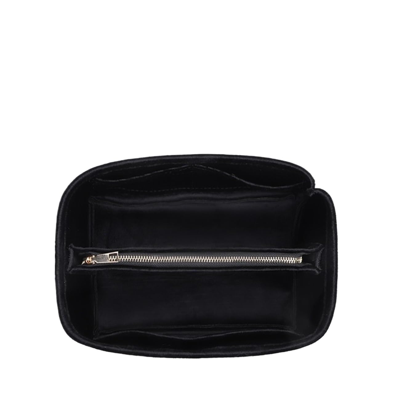 NJIEzhao Felt Handbag Insert Bag Organiser For Small Tote Suede Makeup Organizer Insert(Suede black mid zip)