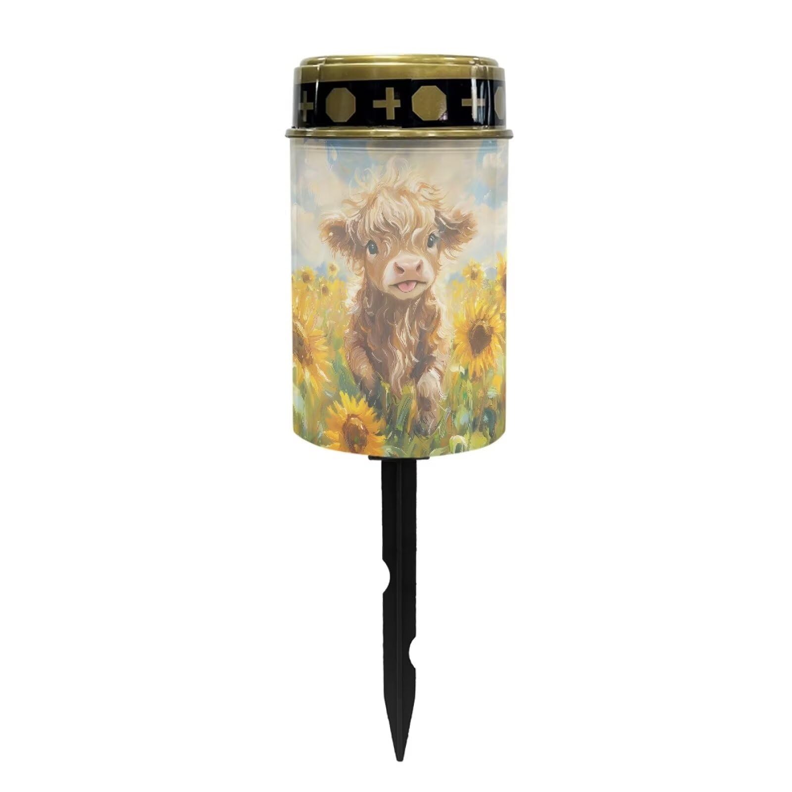 Poceacles Solar Lights Solar Outdoor Lights Outdoor Waterproof Stake Solar Lights Votive Candles Grave Solar Candles for Memorial Day Pathway Decorations, Cute Cow Sunflower