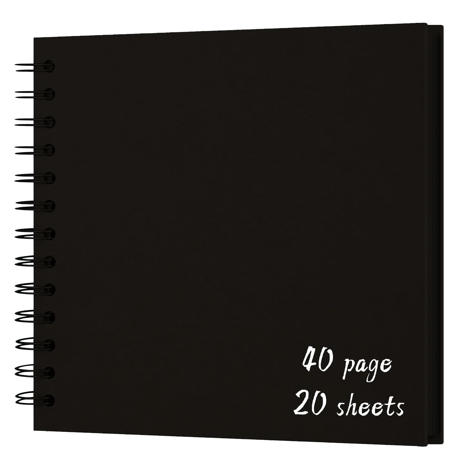 Album de scrapbooking pour bricolage - 20 x 20 cm - Couverture rigide en papier kraft - Pages vierges pour loisirs créatifs, voyage, mariage, anniversaire, 40 pages (20 feuilles), noir