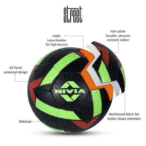 Nivia Street Football, Training Ball, 32 Panels, Durable Rubber Cover Hand-Stitched, Latex Bladder, Training Ball Standard, Made for Practice Sessions, to Play On Hard Ground