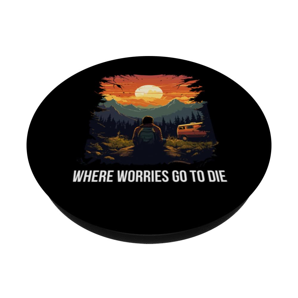Where Worries Go to Die Sky Night Sunset Playground Camping PopSockets Swappable PopGrip, Black - Image 2