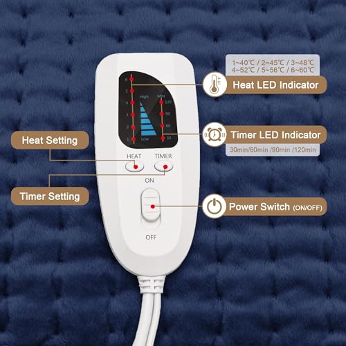 Image of Heating Pad,Electric Heating Pads,Heating Pad for Back,Blueblack,24x20 Inch | Heating Pads for Shoulder,Neck,Abdomen,Knee,Arms,Legs,Heat Pad for Birthday Father Mother Gift Women Men,6 Heat Settings