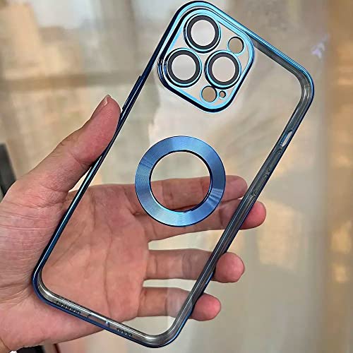 Image of MIDOS Tpu Back Cover Ring Logo Cut For Magsafe Compatible For Iphone 13 Lens Protection Chrome Back Cover For Iphone 13 (Blue)