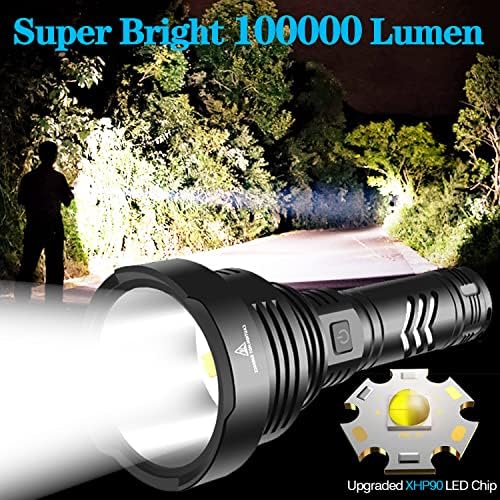 Rechargeable LED Torch Super Bright 50000 Lumens, LED Torch Rechargeable High Power 5 Modes Tactical Police Torch Light Powerful Flashlight Outdoor Searchlight for Camping Emergency(with Battery)