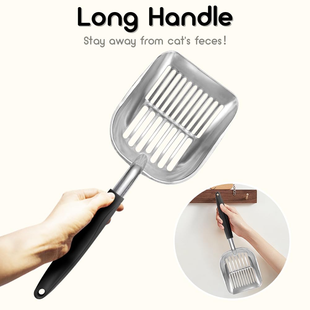 Apidgrowth Cat Litter Scoop,Long Handle Cat Scooper,Stainless Steel Metal Scoop,Poop Sifting,Pala per Sabbia per Gatti