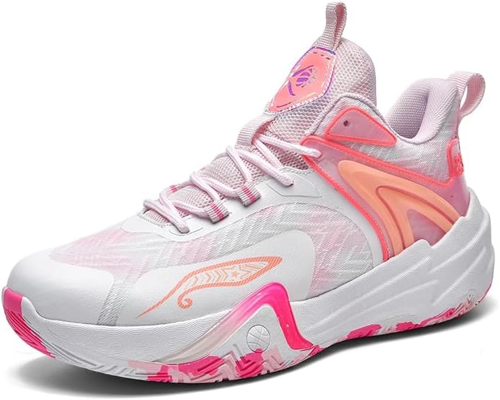 Men's Sports Basketball Shoes, Lightweight, Lace-Up, Thick Sole, Non-Slip, Suitable for Running, Basketball and Walking