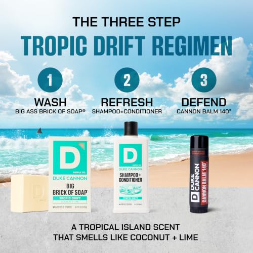 Image of Duke Cannon Tropic Drift Big Brick of Soap for Men - 10 oz | Coconut + Lime Scent - Triple-Milled Men's Bar Soap - Deep-Cleansing Bath Bar