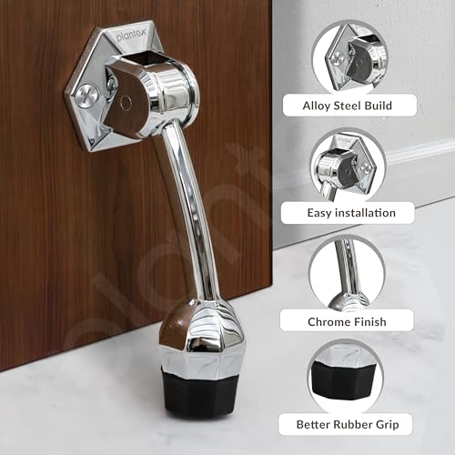 Image of Plantex Door Stopper for Main Door /5-Inch Stopper with Rubber Grip /Stoppers for Wooden Door /Stops for Door - Pack of 4 (Chrome)