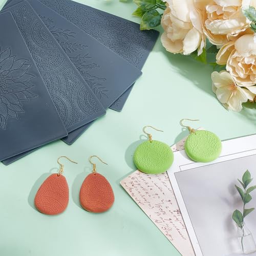 HOBBIESAY 4pcs Polymer Clay Texture Sheets Set Texture Sheets Polymer Clay Works with Polymer Clay Cutter Effect as Polymer Clay Texture Roller Flowers for DIY Clay Making - Image 4