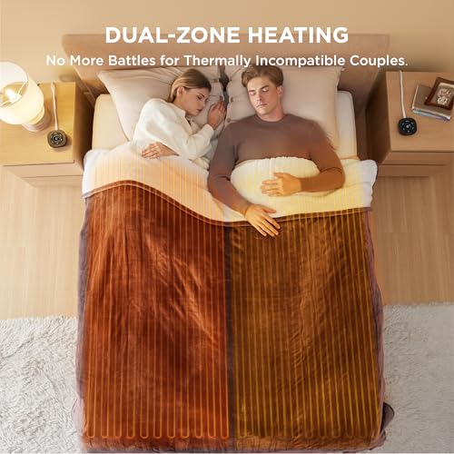 Image of Bedsure Electric Blanket Queen Size - Dual Control Heated Blanket Queen, Fast Heating with 10 Time Settings & 10 Heat Settings, Warm Gift for Grandma (84x90 inches, Brown)