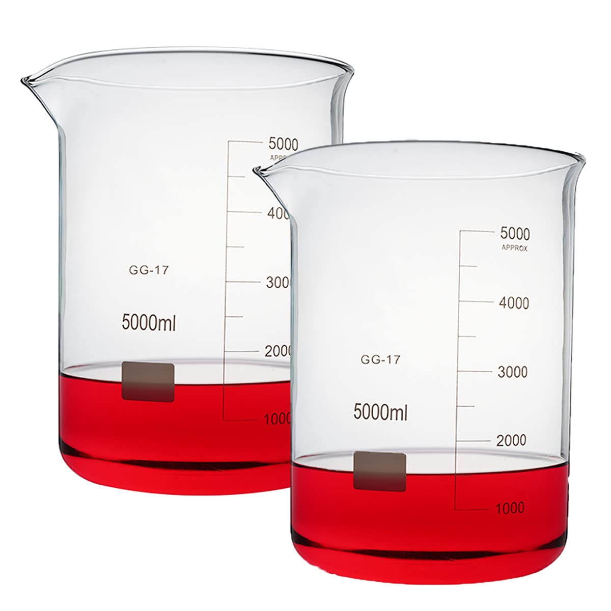 Vasos de precipitados de Vidrio de 5000 ml, de Forma Baja, de borosilicato Transparente, para Laboratorio, medidores graduados con Pico, Reutilizables, para Laboratorio, Escuela y hogar, 2 Unidades.