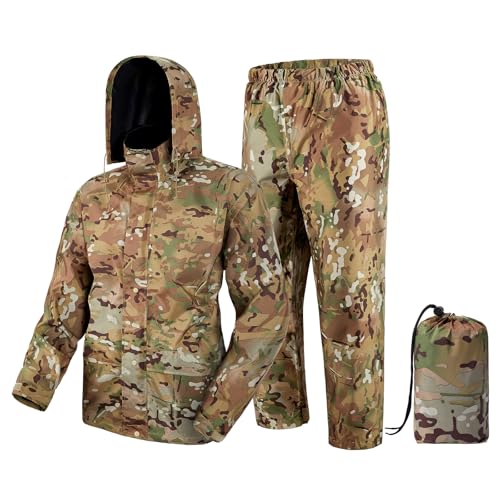 WINWAY Rain Suit Rain Gear for Men Waterproof Camo Rain Jecket Lightweight Raincoat Hood for Outdoor Protection, Fishing,Hunting,Hiking
