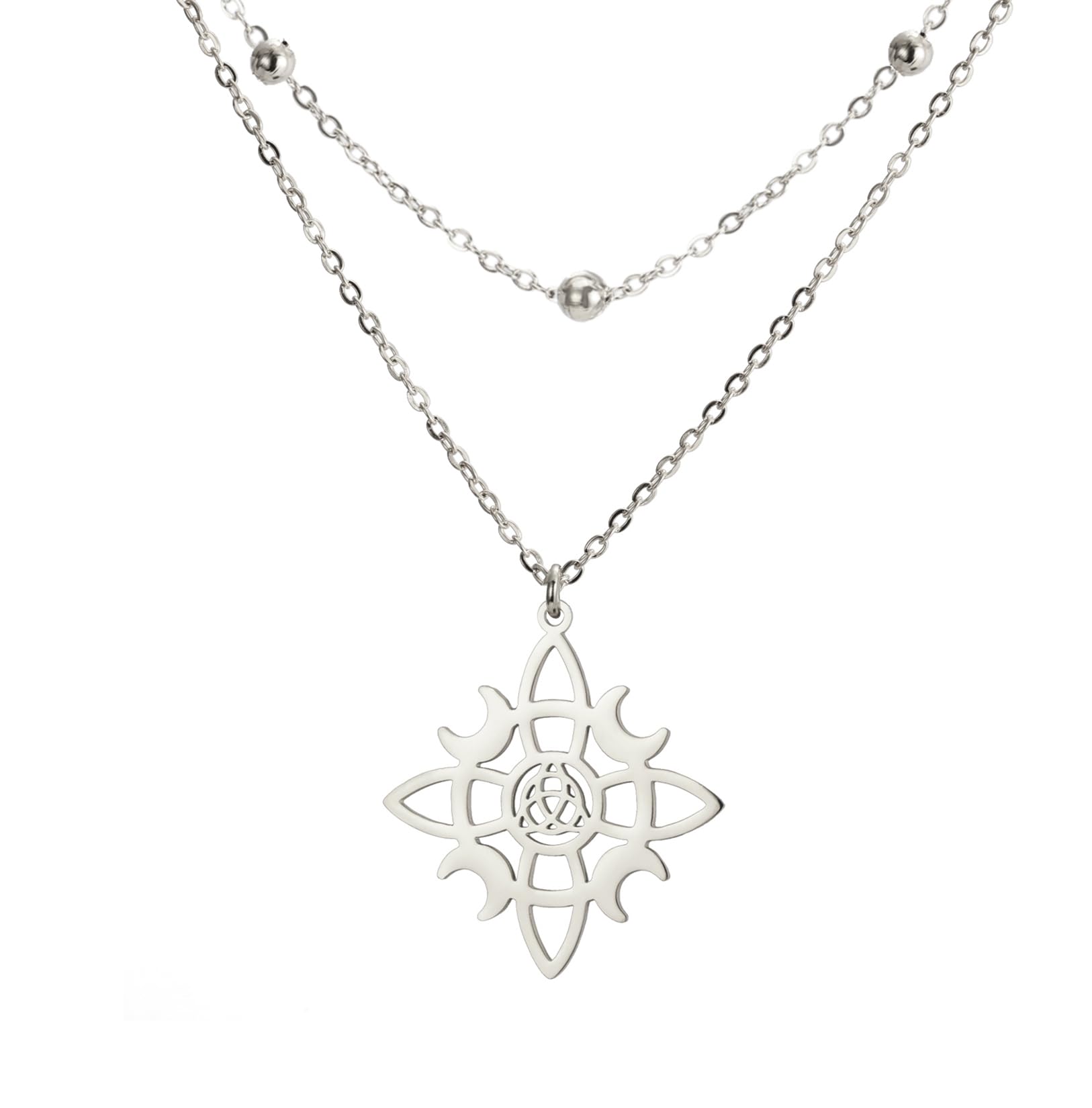 Collana di nodi delle streghe Nudo De Bruja Ciondolo Triquetra Triangolo Nodo Trinità Collana irlandese Pagana Wiccan Gioielli Fede Religiosa Regali per Donne Uomini (argento 2