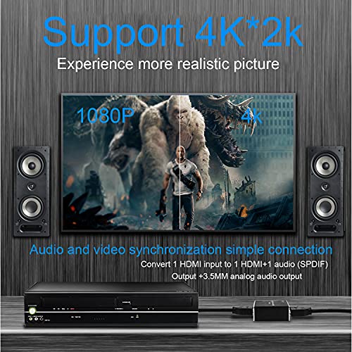 Image of 4K x 2K HDMI Audio Extractor Splitter,HDMI to HDMI Audio and Optical TOSLINK SPDIF Audio Converter Adapter with 3.5mm Stereo Audio Splitter Adapter,Black SDK-A78