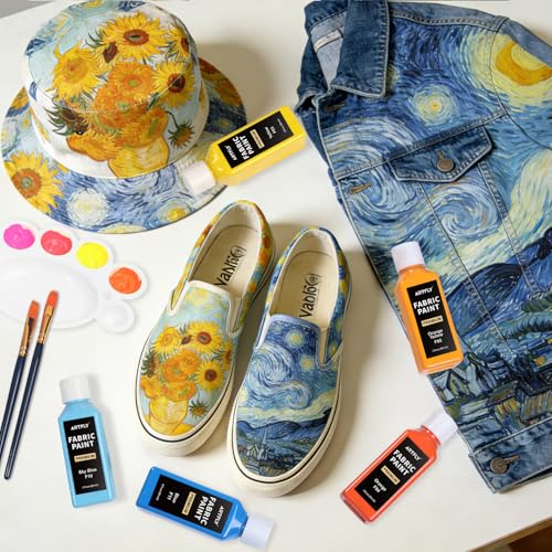 ARTFLY Textilfarben Waschmaschinenfest 24x60ml Set, Waschfest Stoffmalfarben inkl. Gold & Silber, Textil farbe für kleidung, Schuhe, Jeans & Stoffe, Zum Malen auf dunklen und hellen Stoffen