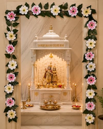 Image of Divyakosh Mango Leaf Vine /Creeper (6.5 Ft) with Cosmos Flowers for Door Entrance Decor | Artificial Flowers Garland,Thoran | Festive Puja Wall Hanging for Diwali Navratri Ganpati Home Decor