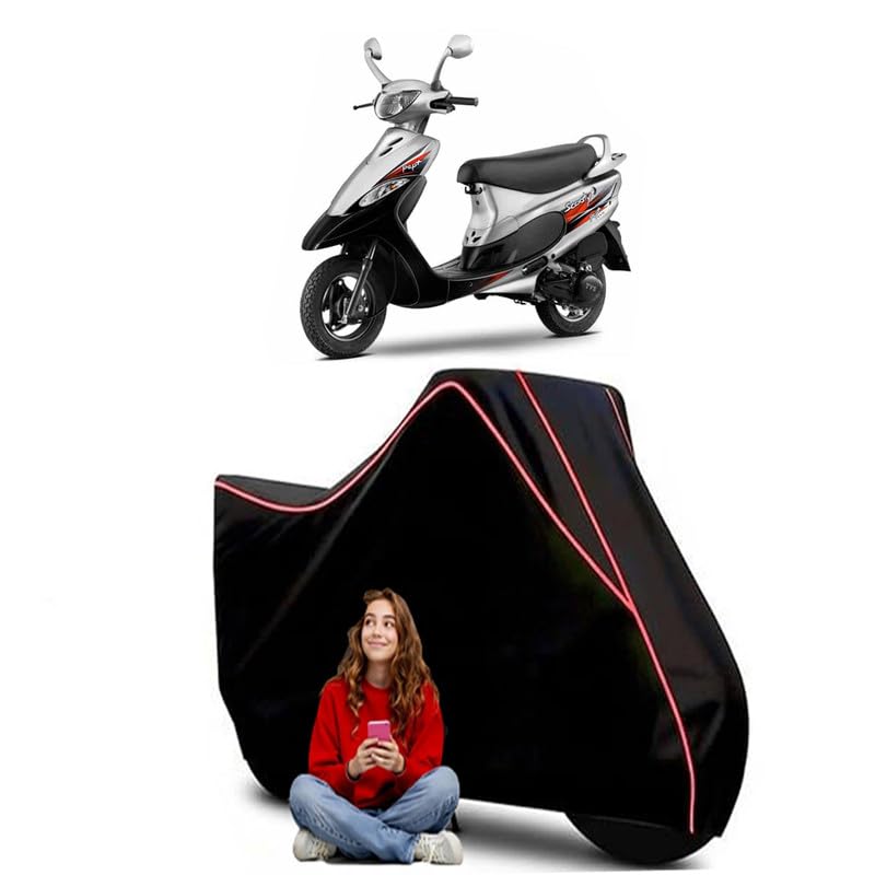 Image of Pep Plus BS7 Scooty Bike Cover Water Resistant Outdoor Use Universal Fit Scooters Motorcycles Heavy Duty UV Protection Dust Rain Scratch Resistant Elastic Bottom Black Blue Piping