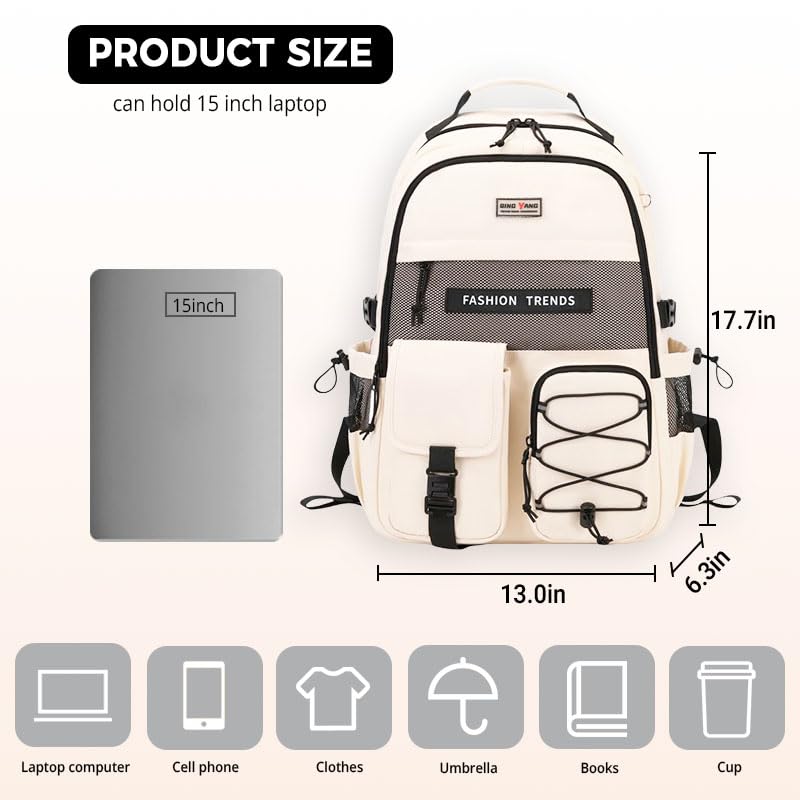 Cool Backpack Large Capacity Lightweight Laptop Backpacks for Women Men Waterproof Travel Aesthetic Daypack for College (Black)2