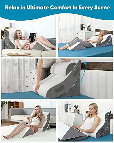 Forias FS-WP-B3 4Pcs Wedge Pillow Set For Acid Reflux Relief Orthopedic Wedge Pillow Headboard Adjustable Bed Wedge Pillow For Sleeping Post Surgery Back Legs Pain Snoring Sleep Apnea Gerd thumb #3