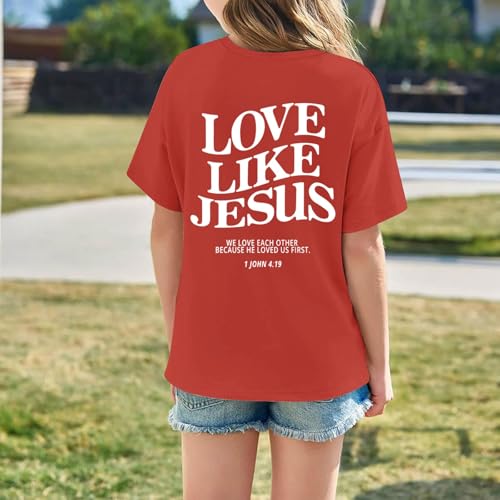 Love Like Jesus Girls Short Sleeve T Shirts Kids Summer Oversized Tops Casual Bible Verse Crewneck Basic Tees 3-14Y2