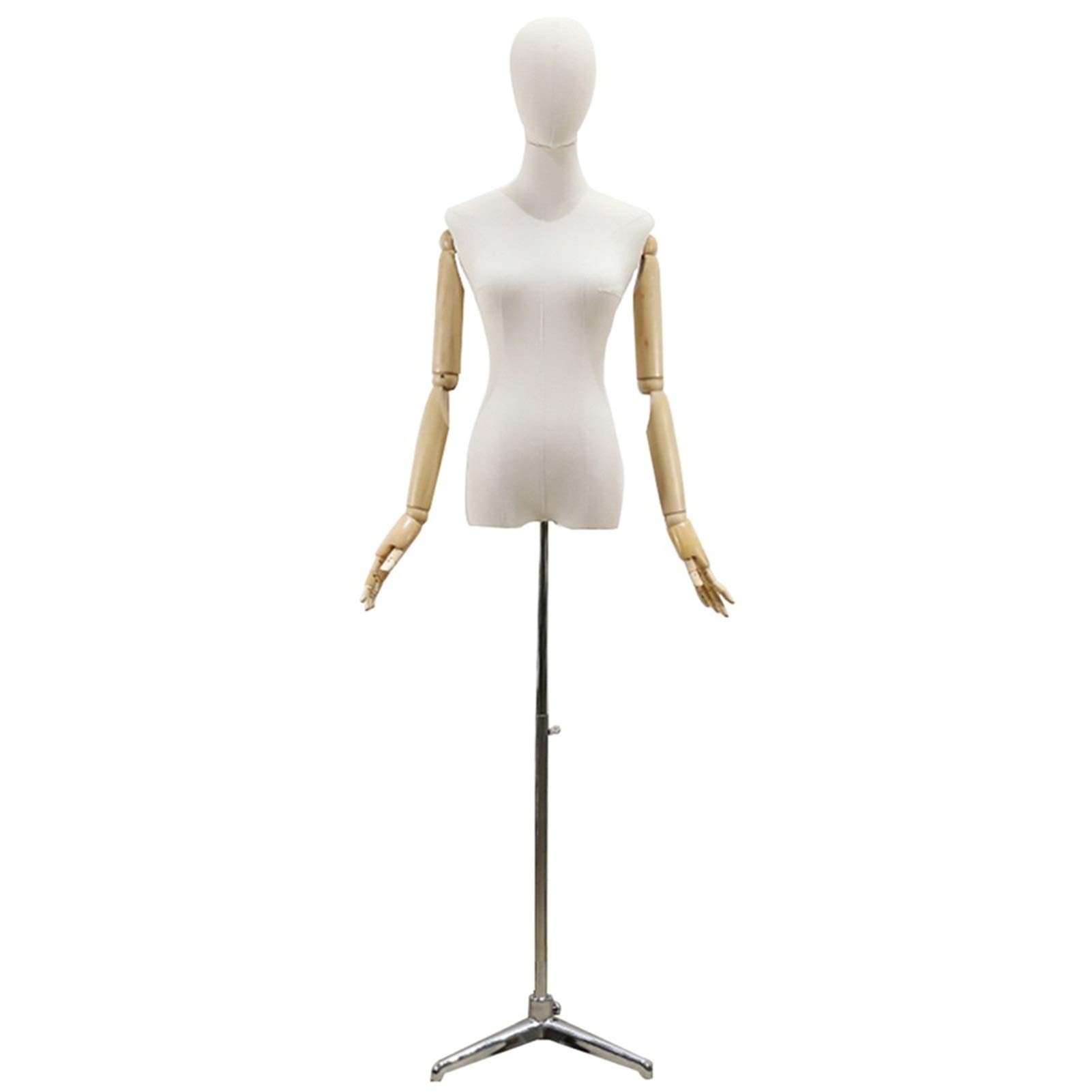 CAIJUN Female Mannequin, Torso Body Manikin Dress Form With Head Wooden Arm Display Clothing Hat, Adjustable Tripod Stand, 3 Colors (Color : Silver, Size : Medium size)
