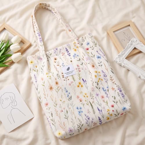 Image of Ayieyill Corduroy Tote Bag for Women Canvas Shoulder Cord Purse with Inner Pocket