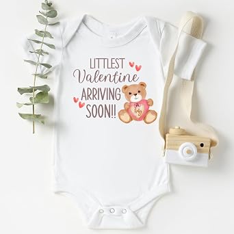 Littlest Valentine Arriving Soon Valentines Day Baby Announcement Onesie. Pregnancy Announcement to Family, Husband, Grandparents. Surprise Valentine 2024 Baby Reveal Gift ideas.