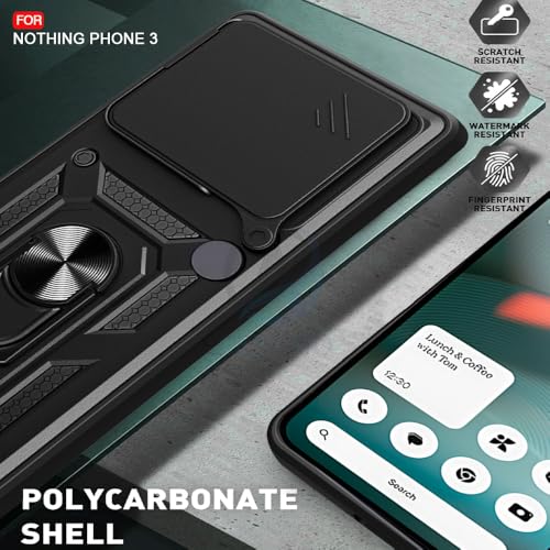 Image of AESTMO Tough Armor Nothing Phone 3 Bumper Back Case Cover | Ring Holder & Sliding Camera Shield Cover | 360 Degree Protection Back Case Cover for Nothing Phone 3 (Black)