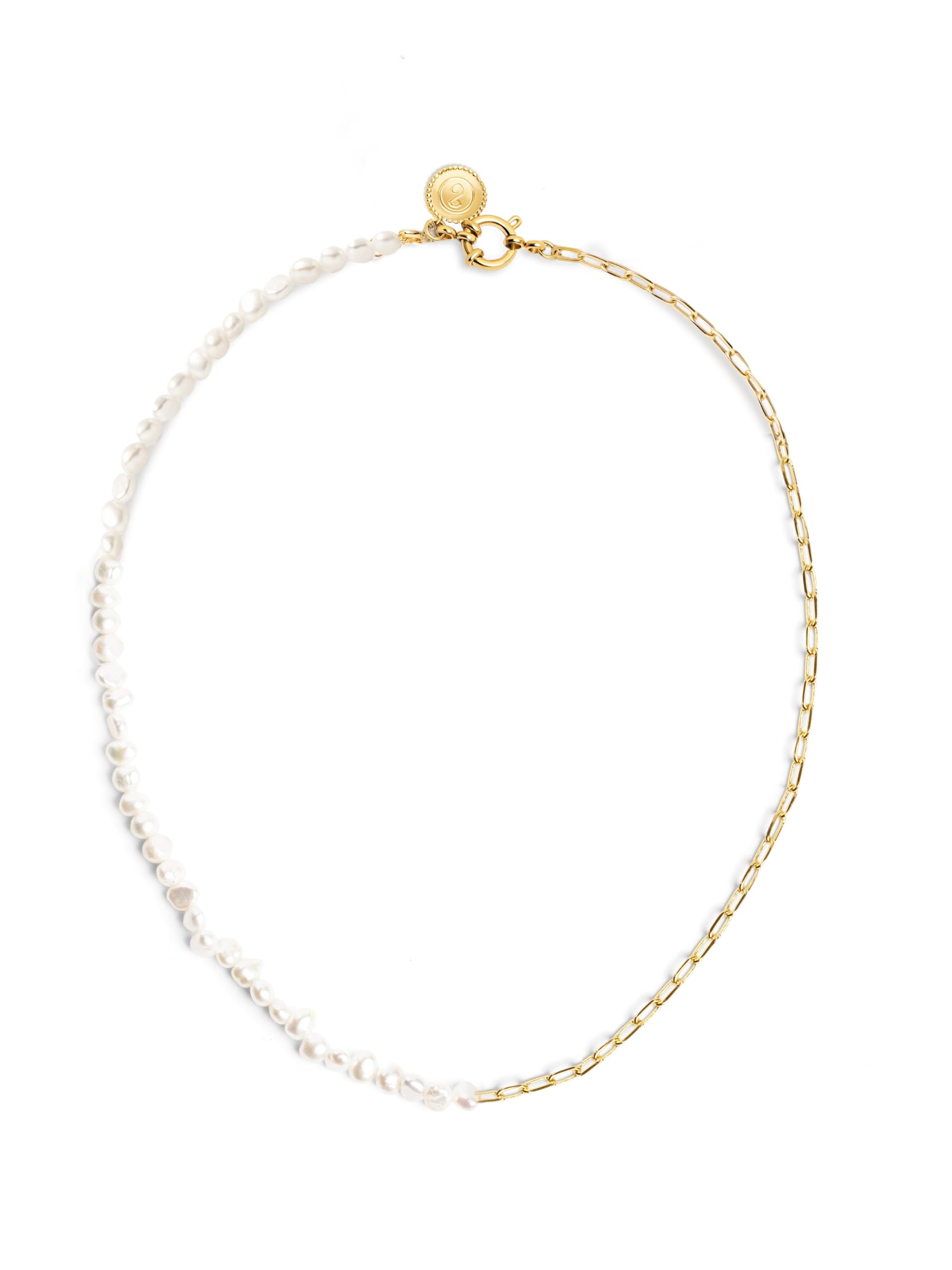 SINGULARU - Collar Chic Pearl. Acero con Acabado en Baño de Oro de 18kt y con Motivo Perlas Naturales de Agua Dulce. Joyas para Mujer