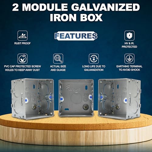 Image of Forus Concealed GI Sheet Metal Modular Box 1-2 Module, Excellent Quality Rustproof Galvanized Iron Heavy Duty Flush Mounting Electrical Junction Box, 18 Gauge thick 3x3 Inch Junction Box-4PC