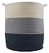 Cotton Rope Basket for Storage and Organization in Baby Nursery or Kids Room | Extra Large 18” x 16” Decorative Laundry Hamper, Organizer for Blankets, Towels, Toys, Books | Blue/Grey/Off-White