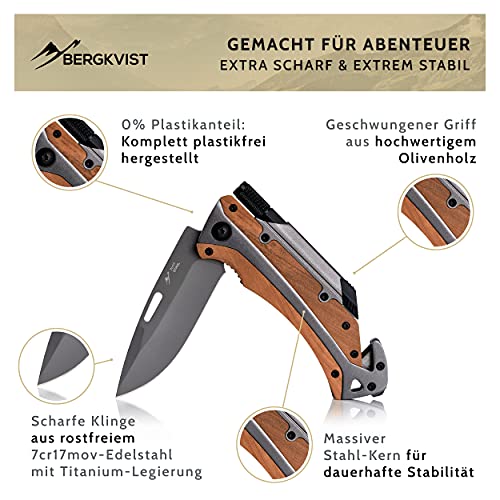 BERGKVIST K30 Plus 5-in-1 Folding Knife (Two-Handed Knife) - Outdoor Pocket Knife with Glass Breaker, Belt Cutter, Fire Starter & Torch - Allowed in Germany - Image 3