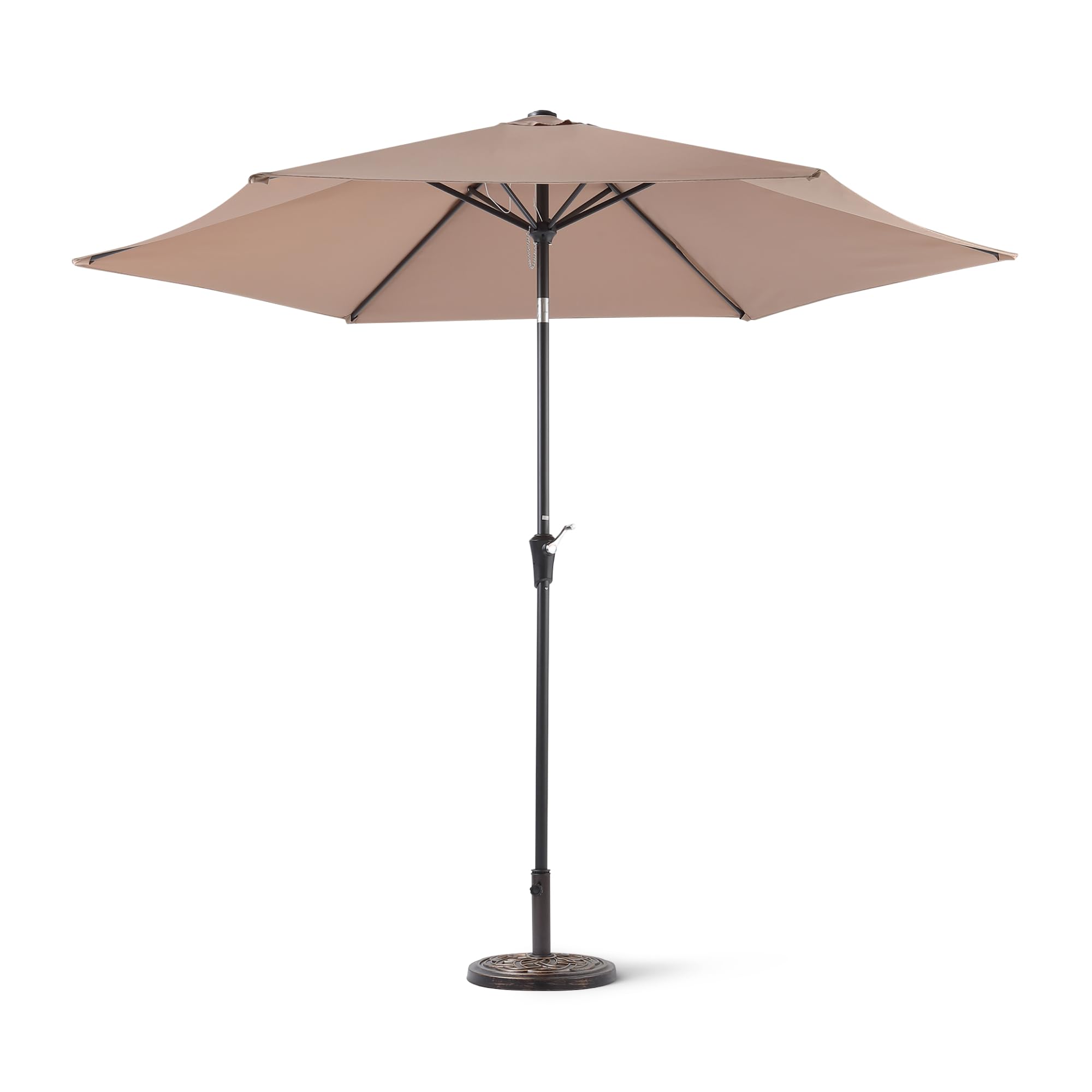 Amazon Basics 90.6" Height, 9ft Unfolding Diameter, Outdoor Patio Umbrella with Crank Lift and Push Button Tilt, Steel Pole, Steel Ribs, Tan