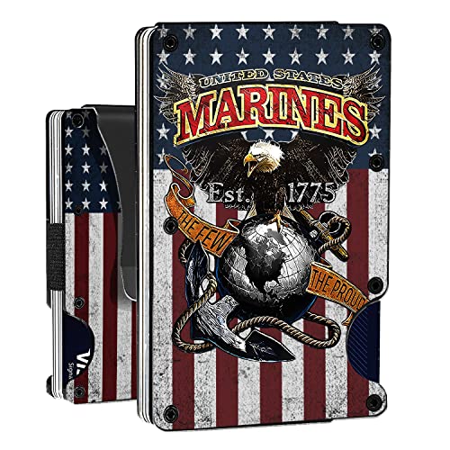 Slim Wallet With Money Clip, Personalized Engraved Marines Metal Wallet For Men, Slim Blocking Metal Pocket Credit Card Holder Minimalist Wallet For Marines 3.35 x 2.13, Black, MWL0001