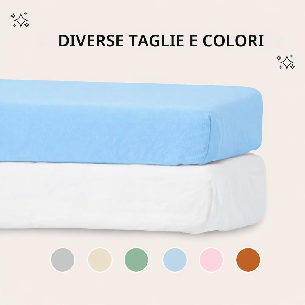 2 Lenzuola 80 x 160 cm con Angoli 100% Cotone + 1 Coprimaterasso Impermeabile - Biancheria per Lettino - Oeko-Tex- Compatibile con Letto Montessori (Bianco/Azzurro, 80 x 160 cm)