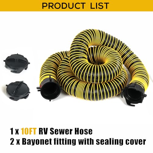 Image of 10FT RV Sewer Hose Extension Camper Sewer Hose Extension with Caps | EXTREME Heavy Duty 24 Mil, TPE Material, Abrasion Resistance and Crush Protection, Yellow