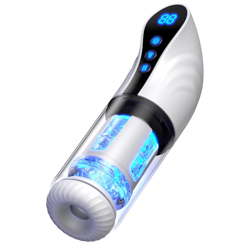 Rểalistães Mãştừrbãdør Hombre Mãsculino 4D Silīconã Succiøn,4 in1 Mãstừrbãdõres Hombre Jùgùętę Mãmada Elểctricã, 9 MODE Vịbracịőnes Màșćhịḷi para Họmḅre PëNë Máscūlinò Súcciõnadõr White