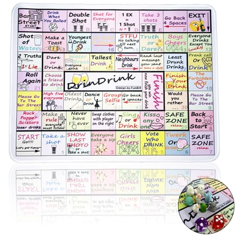 Drinking Game Mat for Adults, Board Game Mat, Drinking Party Board Games for Game Night, Birthday, Family Play or Any Occasion(2-8 Players, Age 21+)