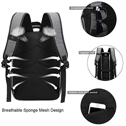 Laptop Backpack,Anti-Theft Business Travel Work Computer Rucksack with USB Charging Port,Water Resistant College/High School Bags Fits 15.6 Inch Laptop and Notebook Gery - Image 4
