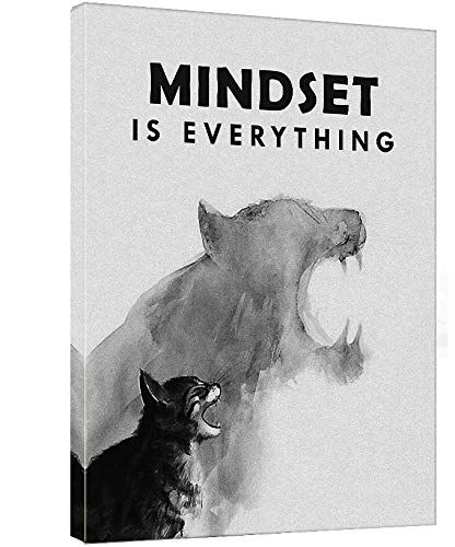 Vijf Arte Mindset is Everything Cat Canvas Art Wall Decor Picture Print Framed- Mindset Cat Poster Motivational Wall Art Entrepreneur Inspirational Quotes Poster Print for Office Decor-12 x16