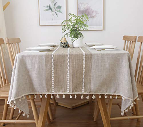 Free Shipping Offer Famibay Ins Style Square Tablecloth 55x55 Cotton Linen Elegant Table Cloth with Tassel Edge Dust-Proof Washable Kitchen Table Cover for Dining Table (Linen)