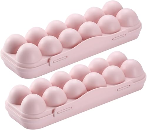 Zerodeko Caja de huevos de pollo anticolisión con tapa, rosa, paquete de 2, plástico