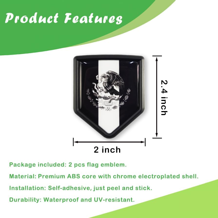 Newperlite Black Mexico Flag Decal Sticker Car Emblem Mexican Flag Car Decoration Accessories Shield for Truck Vehicles Cars, 2 Pack thumbnail