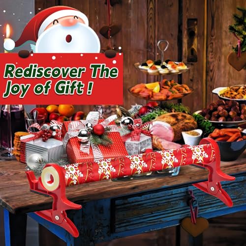 Wrapping Paper Cutter, Tabletop Gift Wrapping Tool Clamp Solution Integrated Tape Dispenser to Secure Your Wrapping Paper Roll & Tape for Easier Gift Wrapping Wrapping Paper(red) - Image 3