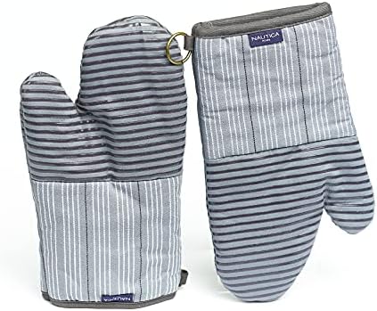 Nautica Silicon Classic 2-Piece Oven Mitt Set, Pair, Grey 2-Way Stripes 2 Count