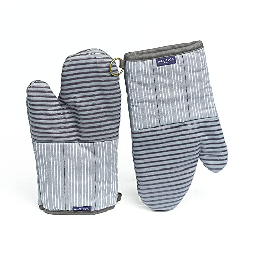 Nautica Silicon Classic 2-Piece Oven Mitt Set, Pair, Grey 2-Way Stripes 2 Count #TOP2